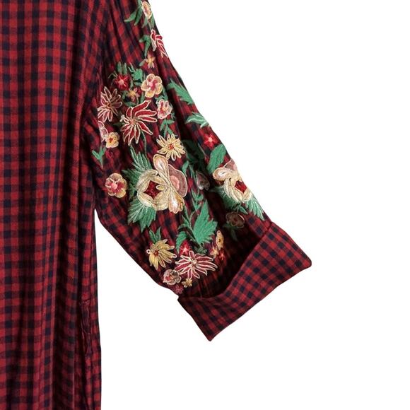 Zara Trf Outerwear Red Navy Blue Flannel Plaid Button Front Maxi Dress Duster - Picture 15 of 15